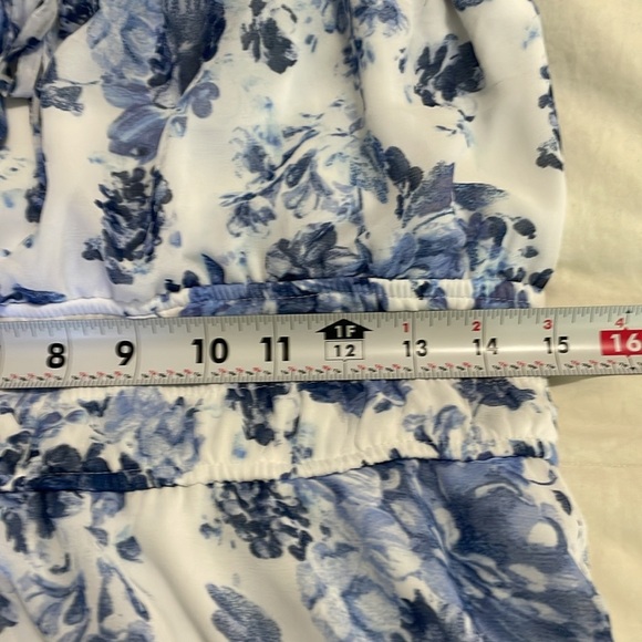 Trixxi | Smocked |Floral |Chiffon | Tiered |Blue & White | Midi | Dress | Size M - Picture 12 of 16